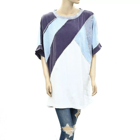 Free People We The Free Colorblock Oversized Pullover Top Embroidered S 273025 - Picture 2 of 7